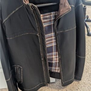 Brown and Tan Leather Shirt Jacket